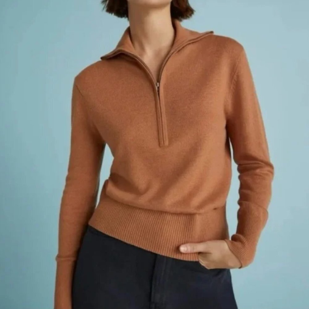 NWT Everlane The Luxe Merino Half-Zip Sweater Tawny Brown Wool Yak Hair Blend XS